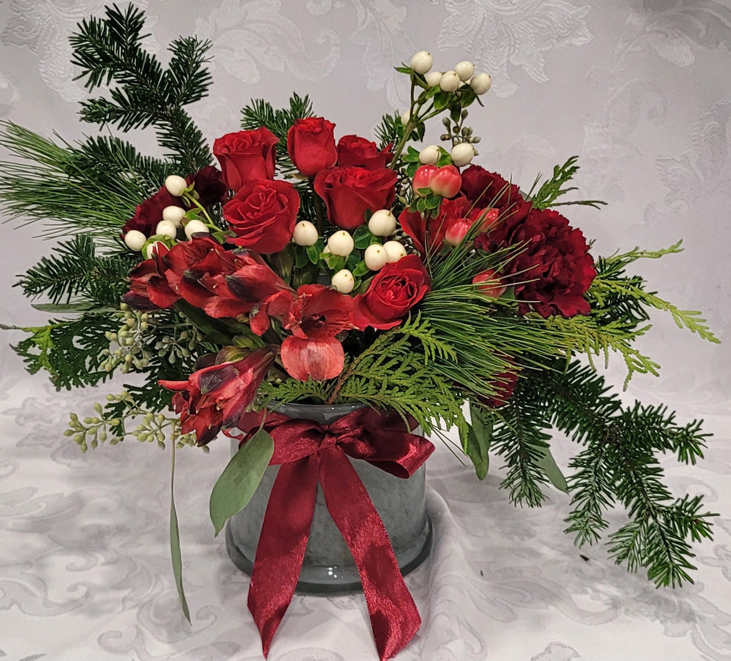 Fresh Evergreen and Flowers Centerpiece - Small