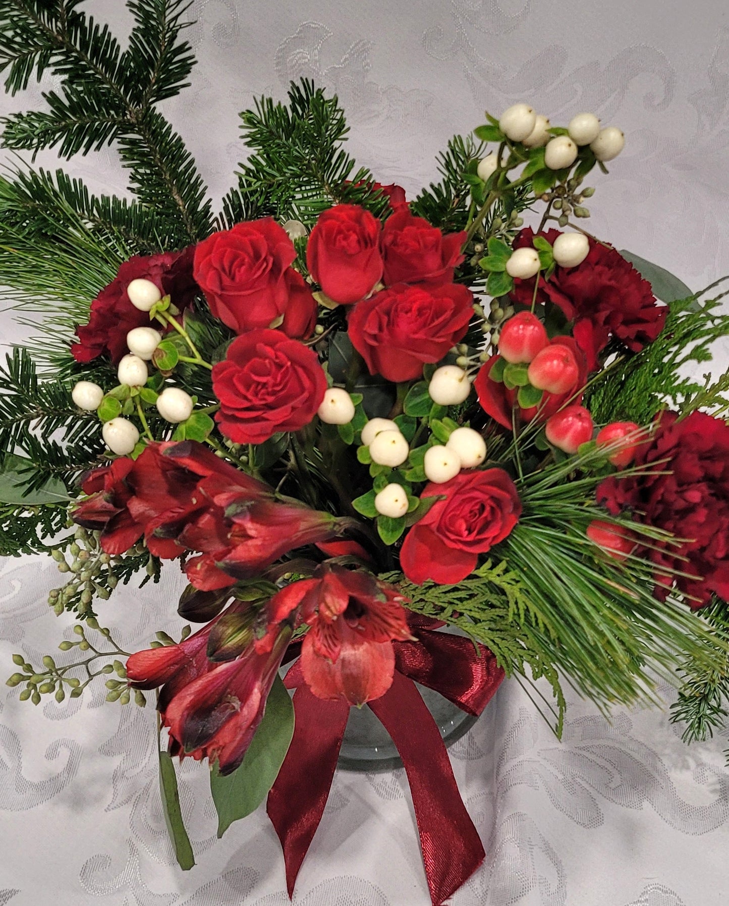 Fresh Evergreen and Flowers Centerpiece - Small